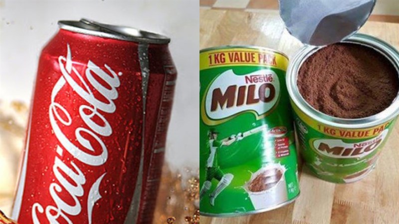 Ingredients for the drink mixed with Milo and Coca-Cola