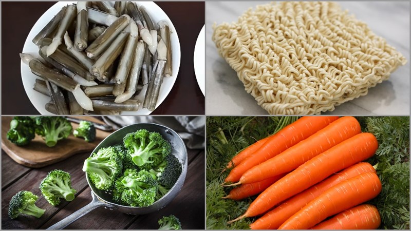 Ingredients for the dish 2 ways to make stir-fried razor clams with noodles
