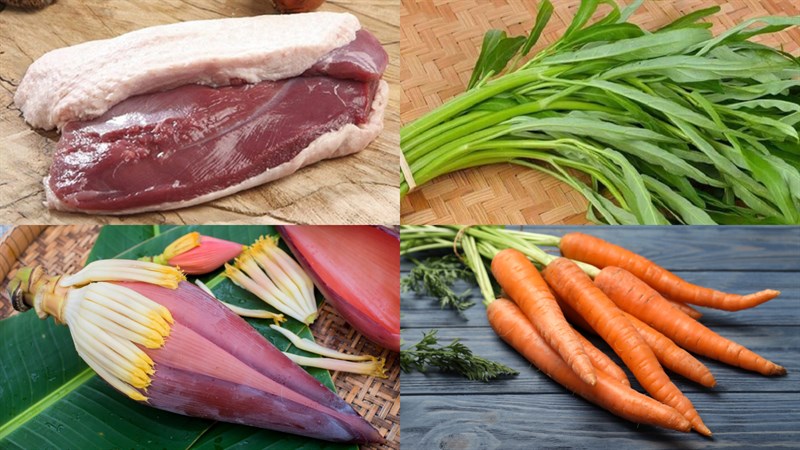 Ingredients for duck salad with water spinach