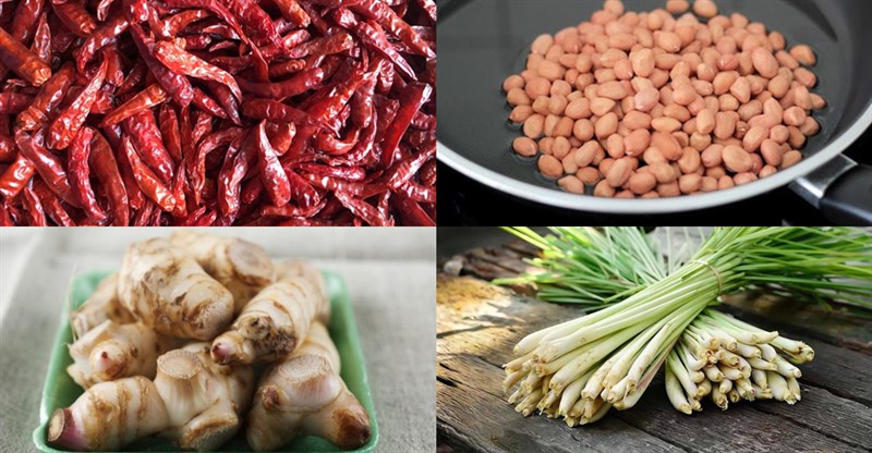 Ingredients for roasted peanuts with lemongrass and chili