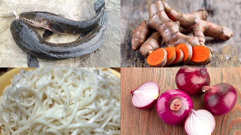 Ingredients for snakehead fish quang noodles