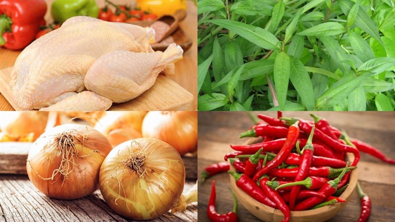 Ingredients for chicken salad with Vietnamese coriander and onion