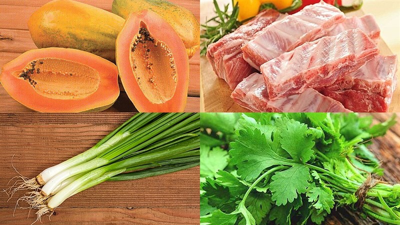 Ingredients for the dish of papaya soup with spare ribs