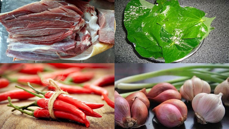 Ingredients for stir-fried goat meat with betel leaves