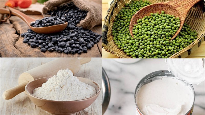 Ingredients for black bean and mung bean dessert using a pressure cooker