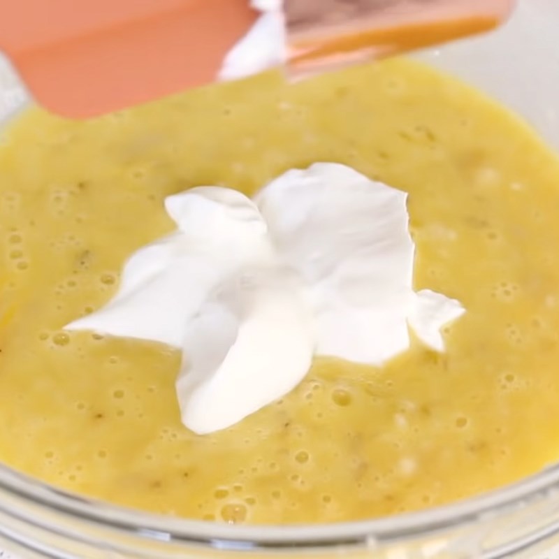 Step 2 Mix the bananas with eggs and yogurt Whole Grain Yogurt Banana Cake using an Air Fryer