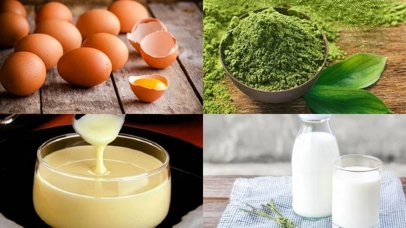 Ingredients for green tea flan dish
