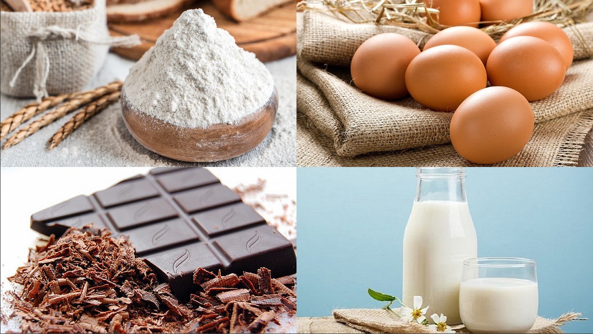 Ingredients for chocolate custard stuffed bread