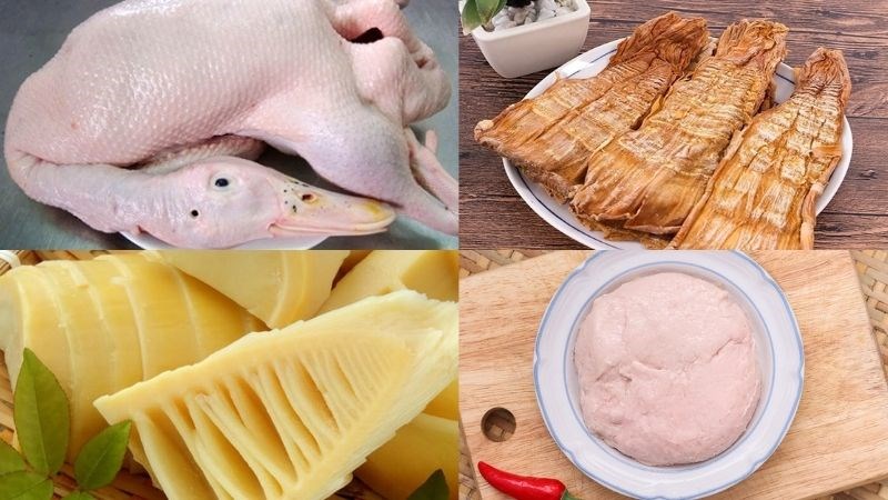 Ingredients for the dish of goose noodle with dried bamboo shoots