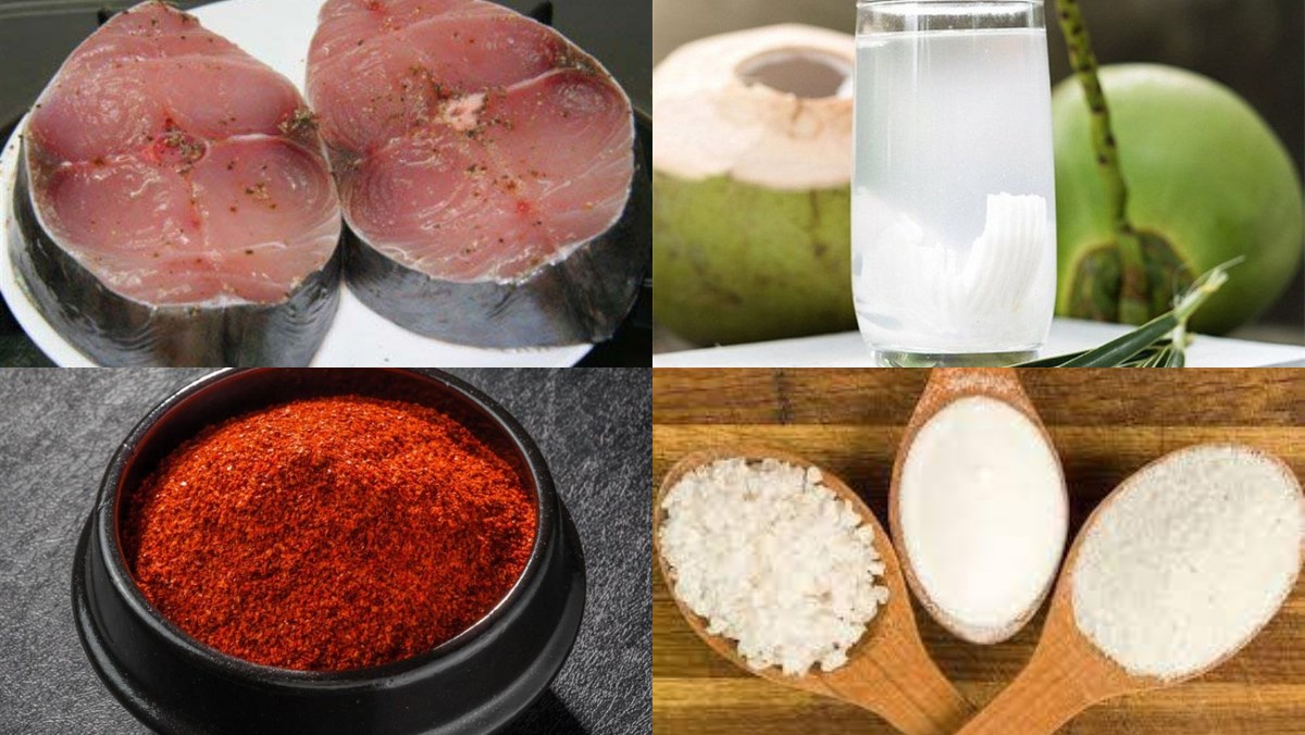 Ingredients for coconut water braised tuna dish