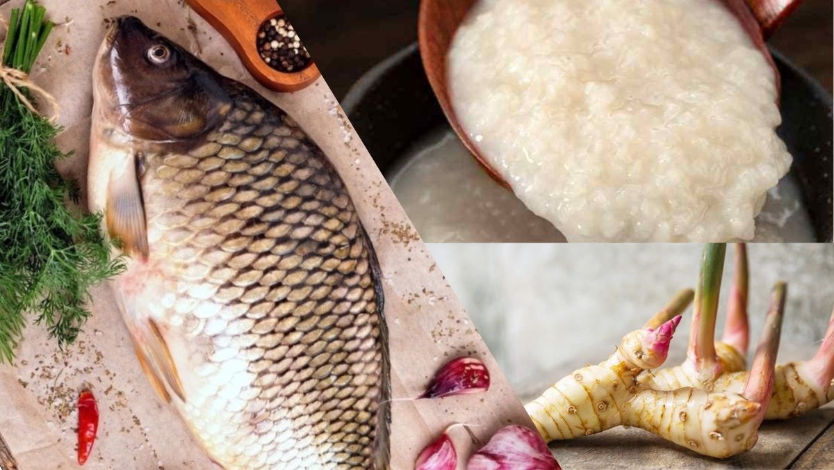 Ingredients for grilled carp with galangal and fermented rice