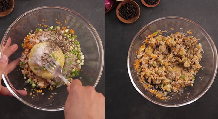 Step 2 Mix the filling with other spices for steamed quai vac dumplings