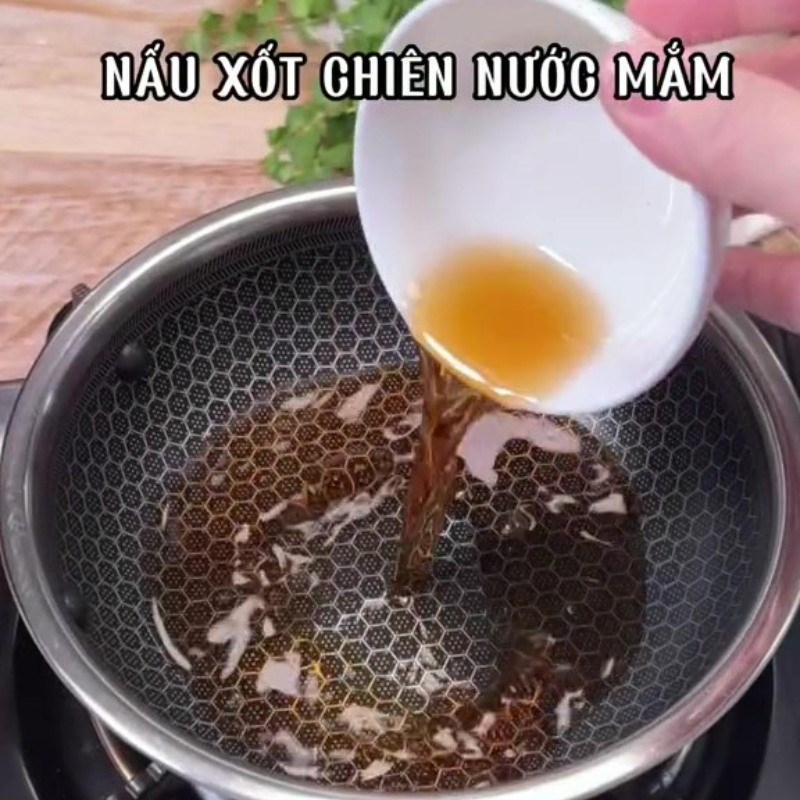Step 2 Cook the fish sauce mixture for Fried Mushrooms with Fish Sauce