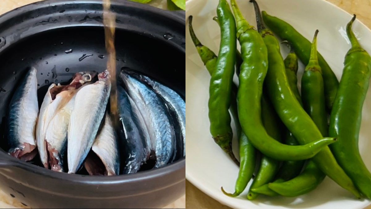 Ingredients for braised mackerel with green chili