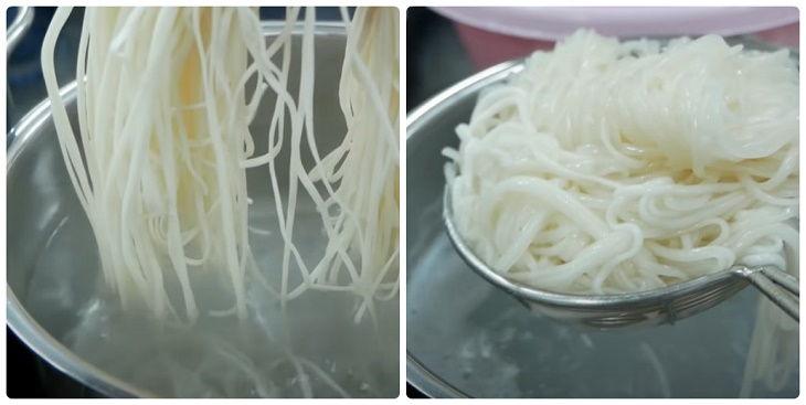 Step 4 Blanching the rice noodles for rib noodle soup