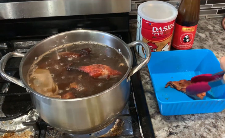 Step 3 Cooking the broth for Duck Noodles with Roasted Duck