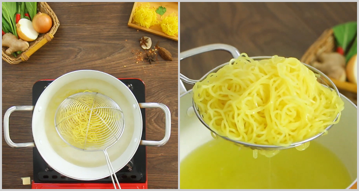 Step 2 Blanching noodles and vegetables Duck noodles with roasted duck