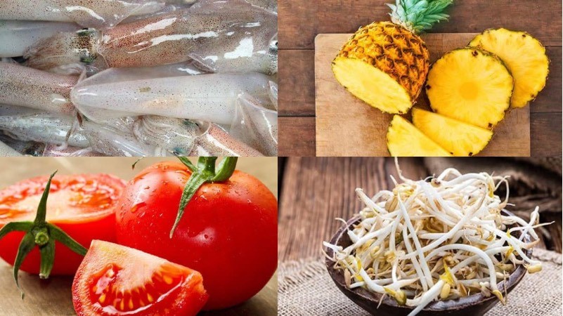 Ingredients for the dish of squid soup with pineapple