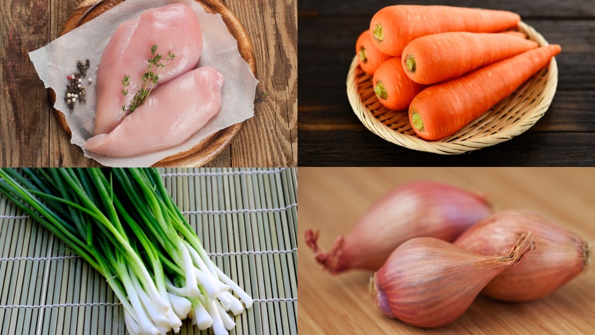 Ingredients for the dish on how to make healthy chicken breast and vegetable patties