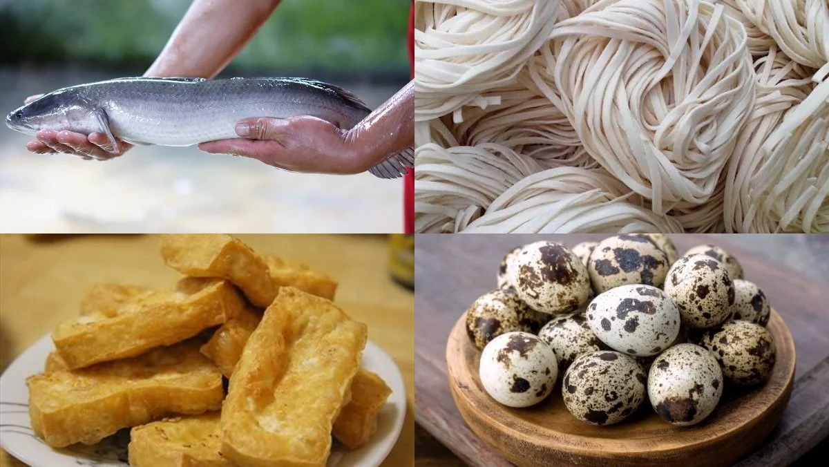 Ingredients for snakehead fish porridge dish