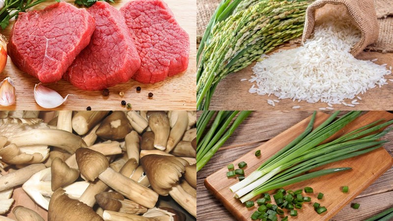 Ingredients for beef termite mushroom porridge