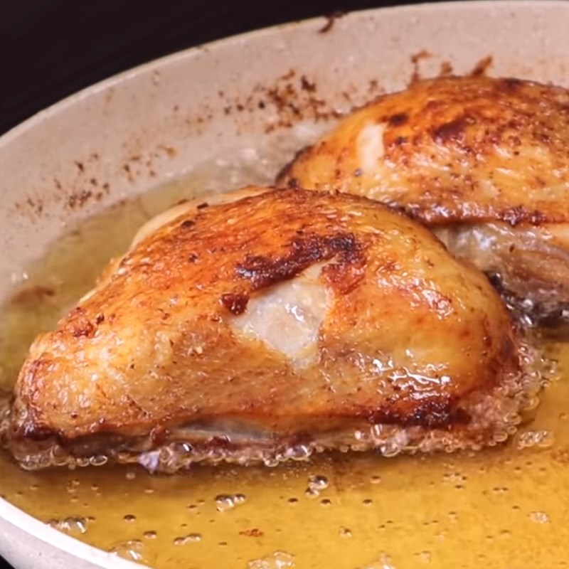 Step 5 Frying the chicken in a pan Chicken noodle soup in a pan