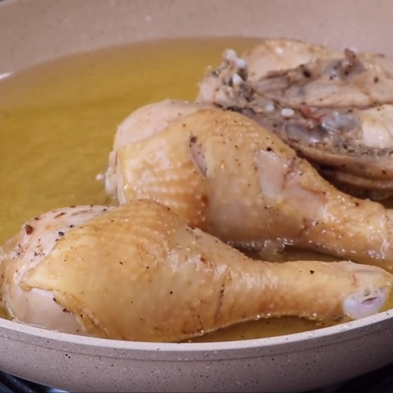 Step 5 Frying the chicken in a pan Chicken noodle soup in a pan