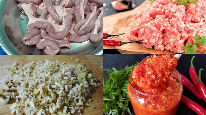 Ingredients for the dish of fried pork sausage with lemongrass and chili