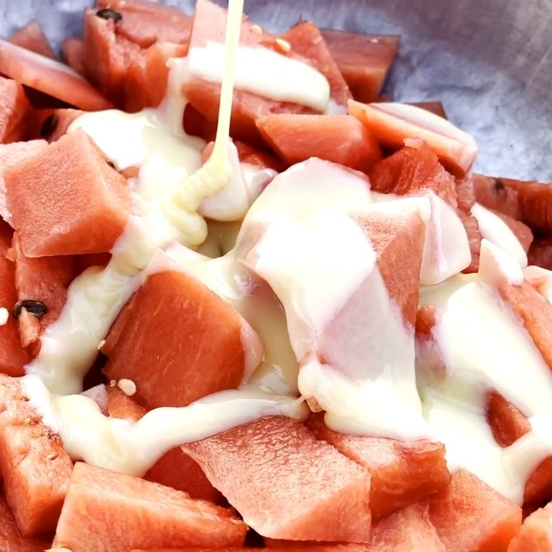 Step 2 Watermelon soaked with milk Sweetened condensed milk watermelon