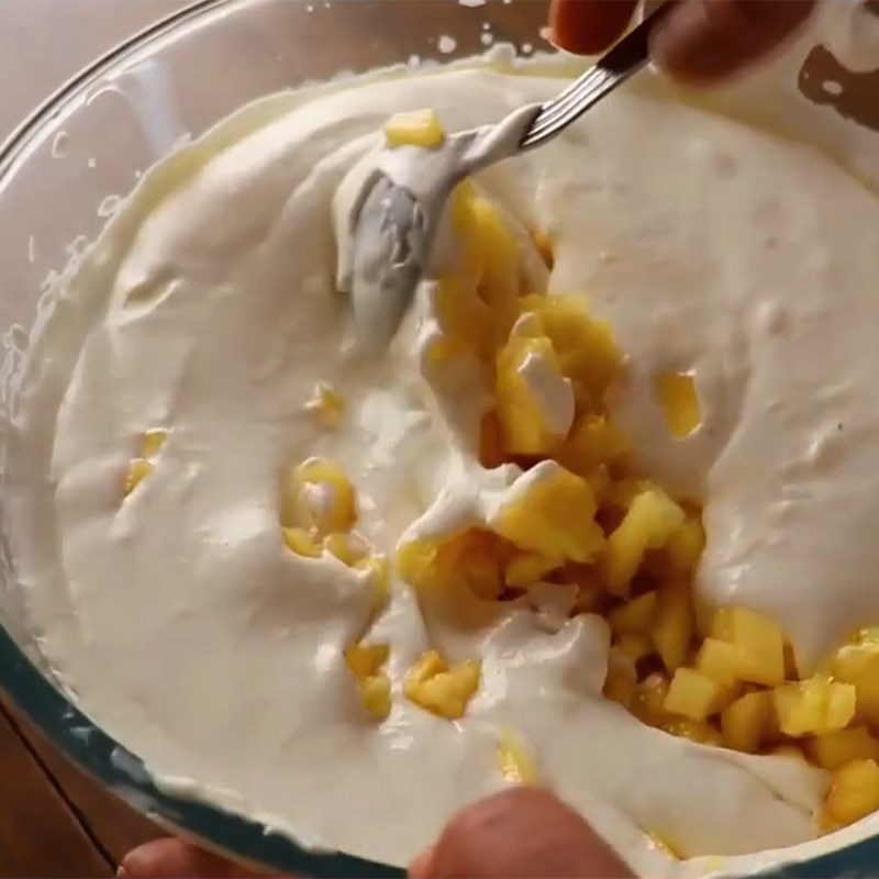 Step 3 Whip fresh cream and mix with pineapple Pineapple milk cream