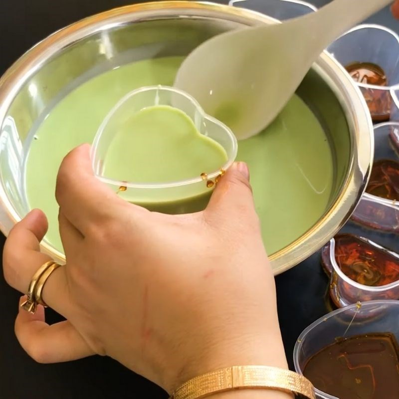 Step 4 Pouring into molds and steaming the cake Green tea flan