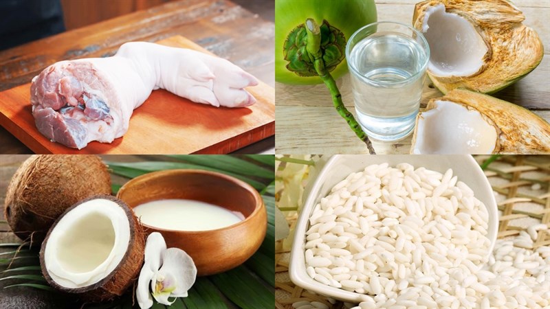 Ingredients for the dish of pork knuckles stewed in coconut water