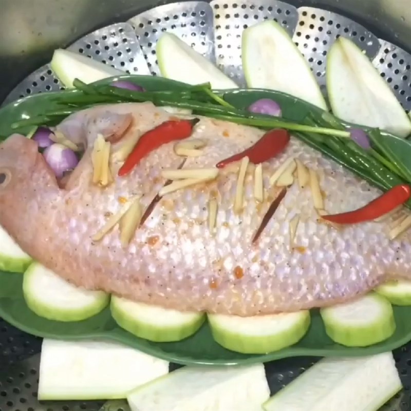 Step 4 Steaming Fish Red Tilapia Steamed with Gourd