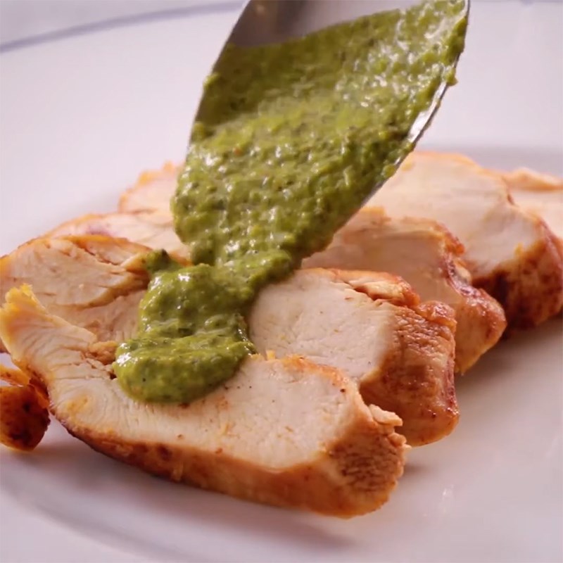 Step 4 Completion Pan-fried chicken breast with chimichurri sauce