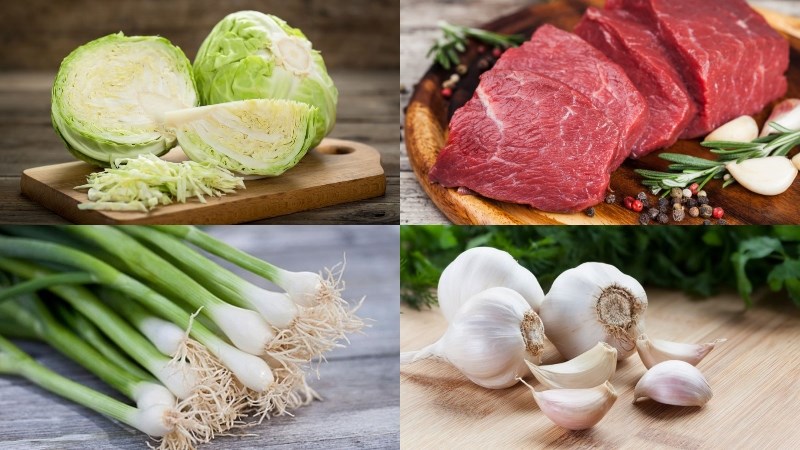 Ingredients for beef cabbage soup