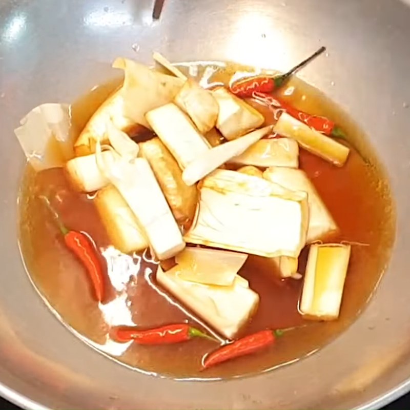 Step 3 Cook coconut heart Coconut heart cooked with mushrooms