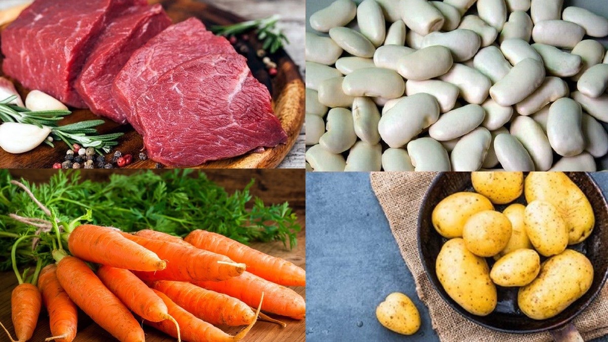 Ingredients for beef stew with peas
