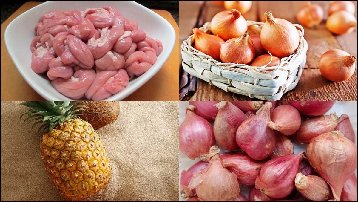 Ingredients for stir-fried pig intestine with pineapple