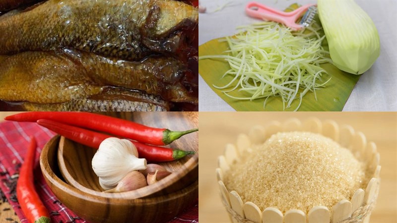 Ingredients for simple fish sauce with snakehead fish and papaya