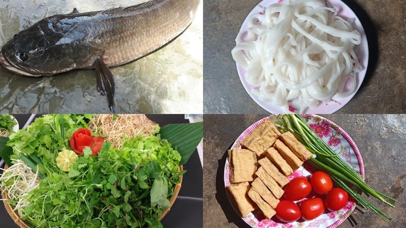 Ingredients for snakehead fish quang noodles