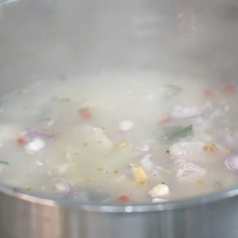 Step 4 Cook the porridge Coconut milk porridge with snakehead fish