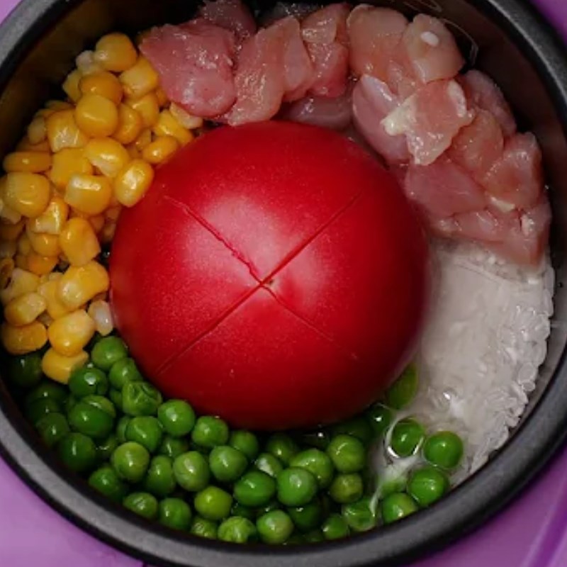 Step 2 Cooking rice Chicken tomato rice