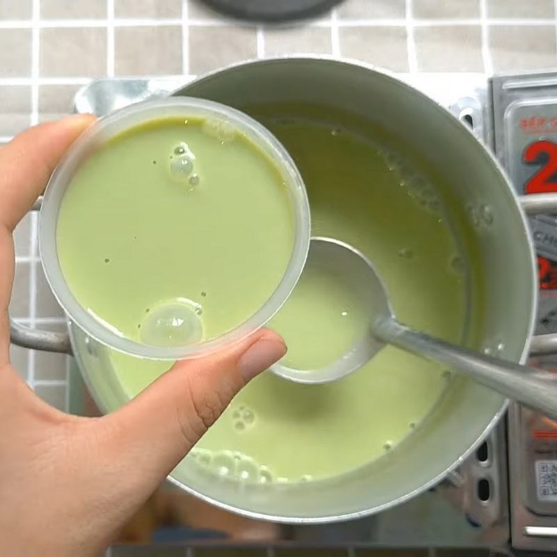 Step 4 Cooking and Pouring the Cake Green Tea Flan with Agar Powder