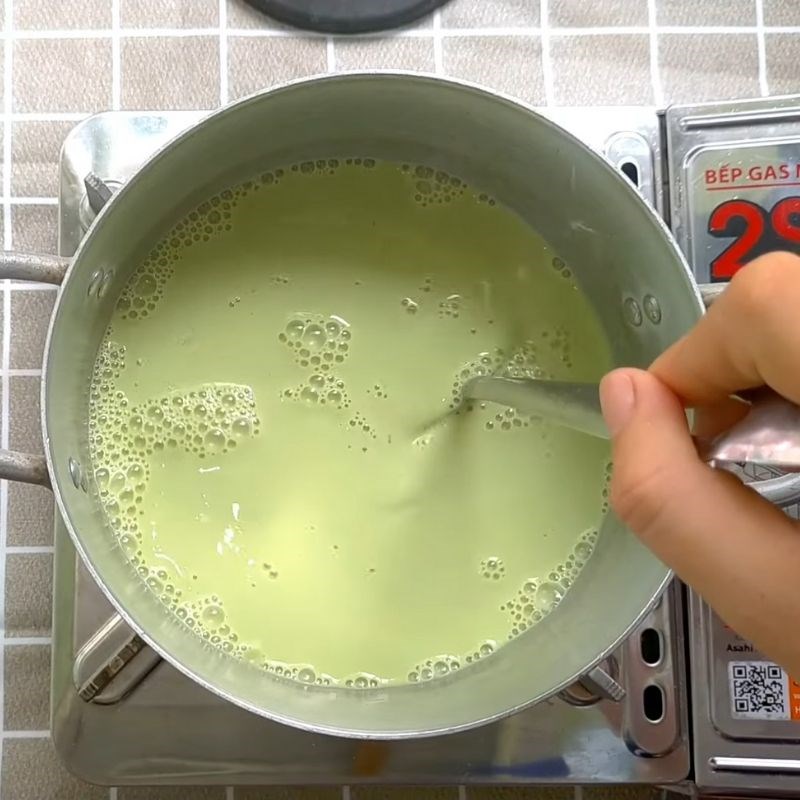 Step 4 Cooking and Pouring the Cake Green Tea Flan with Agar Powder