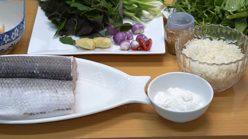 Ingredients for coconut milk snakehead fish porridge