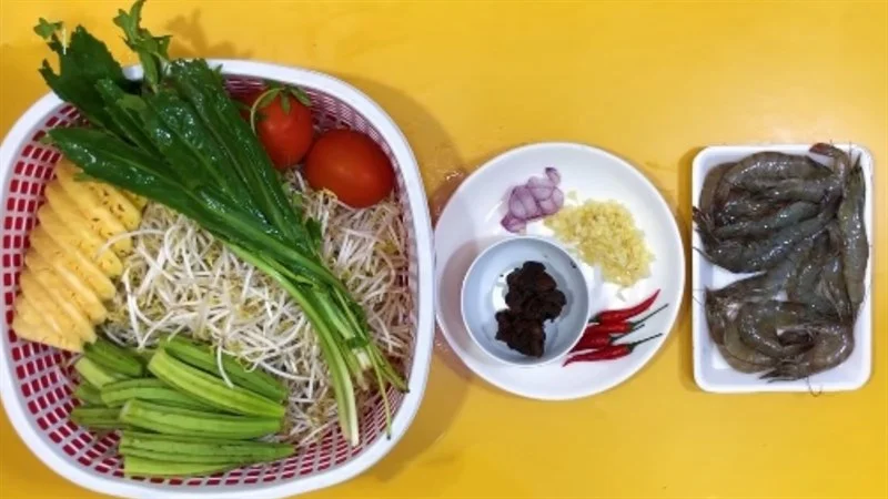 Ingredients for sour shrimp soup