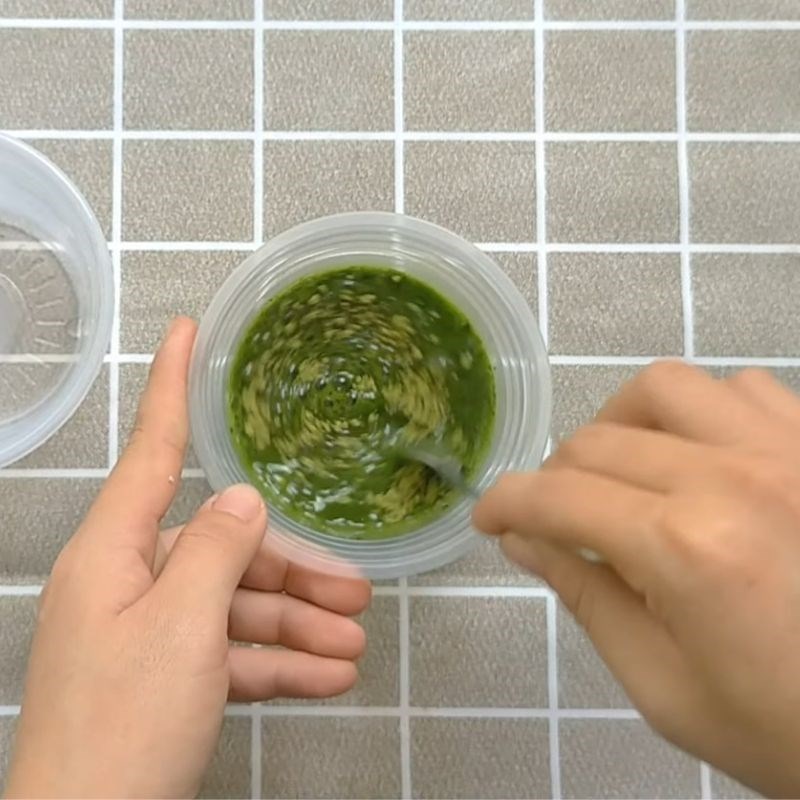 Step 2 Mixing agar powder and green tea powder for green tea flan using agar powder