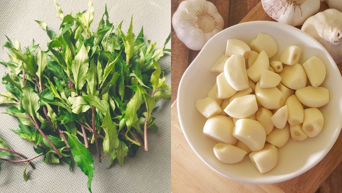 Ingredients for stir-fried wild spinach with garlic