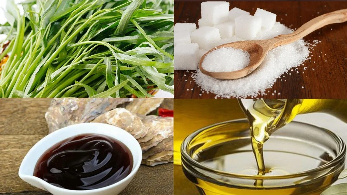 Ingredients for stir-fried water spinach with oyster sauce