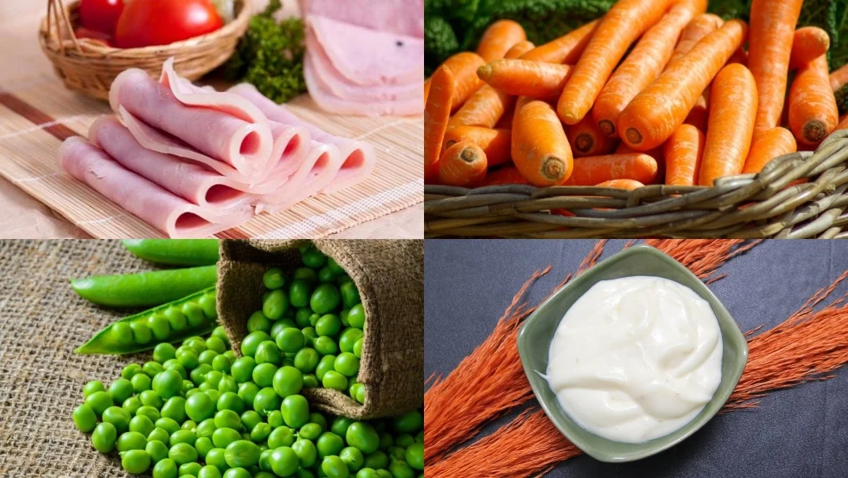 Ingredients for Russian salad dish